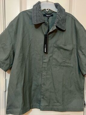 NWT Nova men Army Green Shirt size Large 100% Cotton